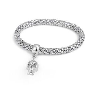 🔥 Trendy Silver Beaded Bracelet with Skull Charm